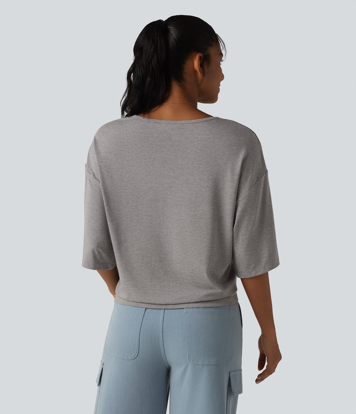 Scoop Neck Half Sleeve Color Block Casual Top — Porcelain White — view 2