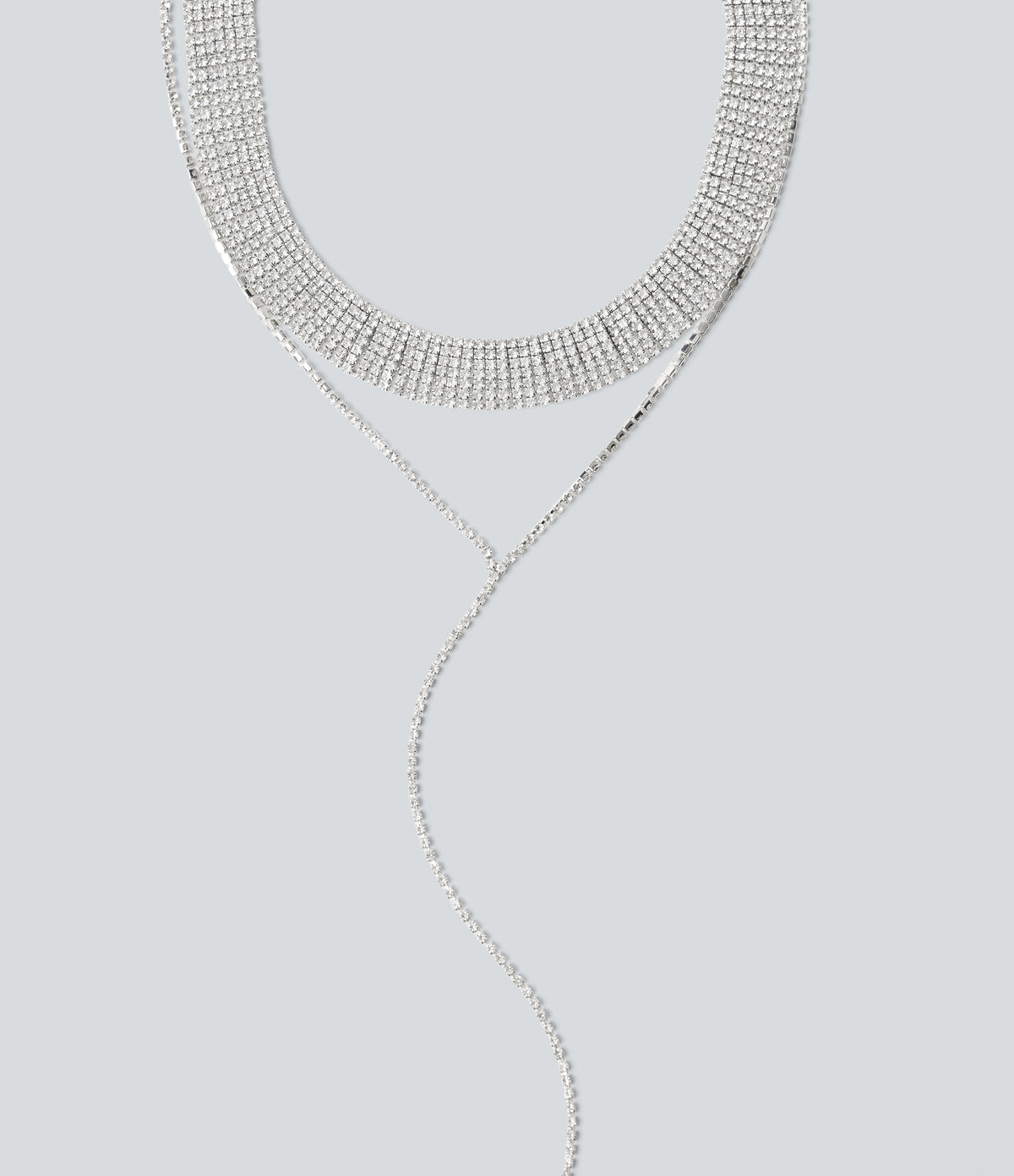 Rhinestone Necklace — Silver — view 5