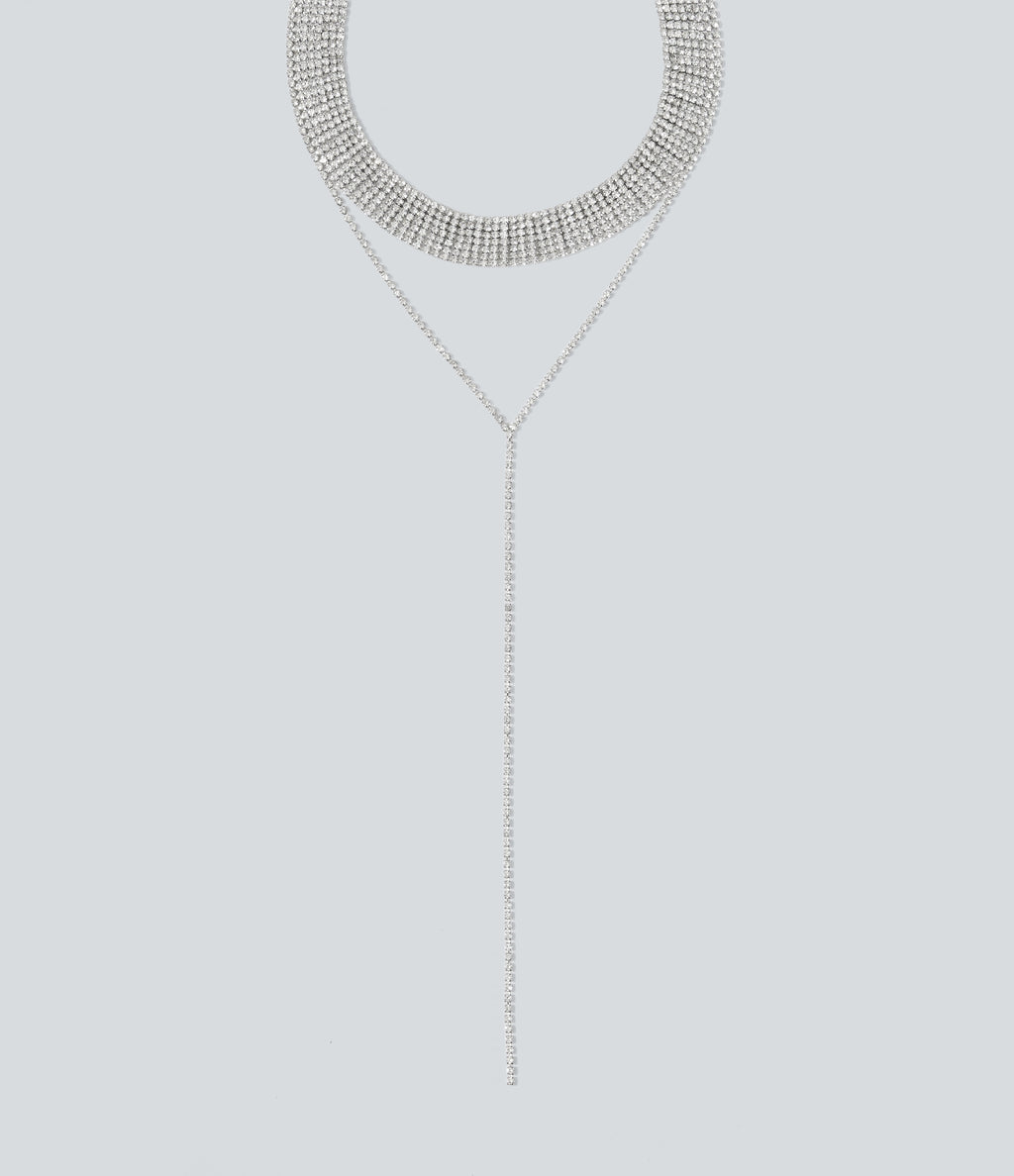 Rhinestone Necklace — Silver — view 2