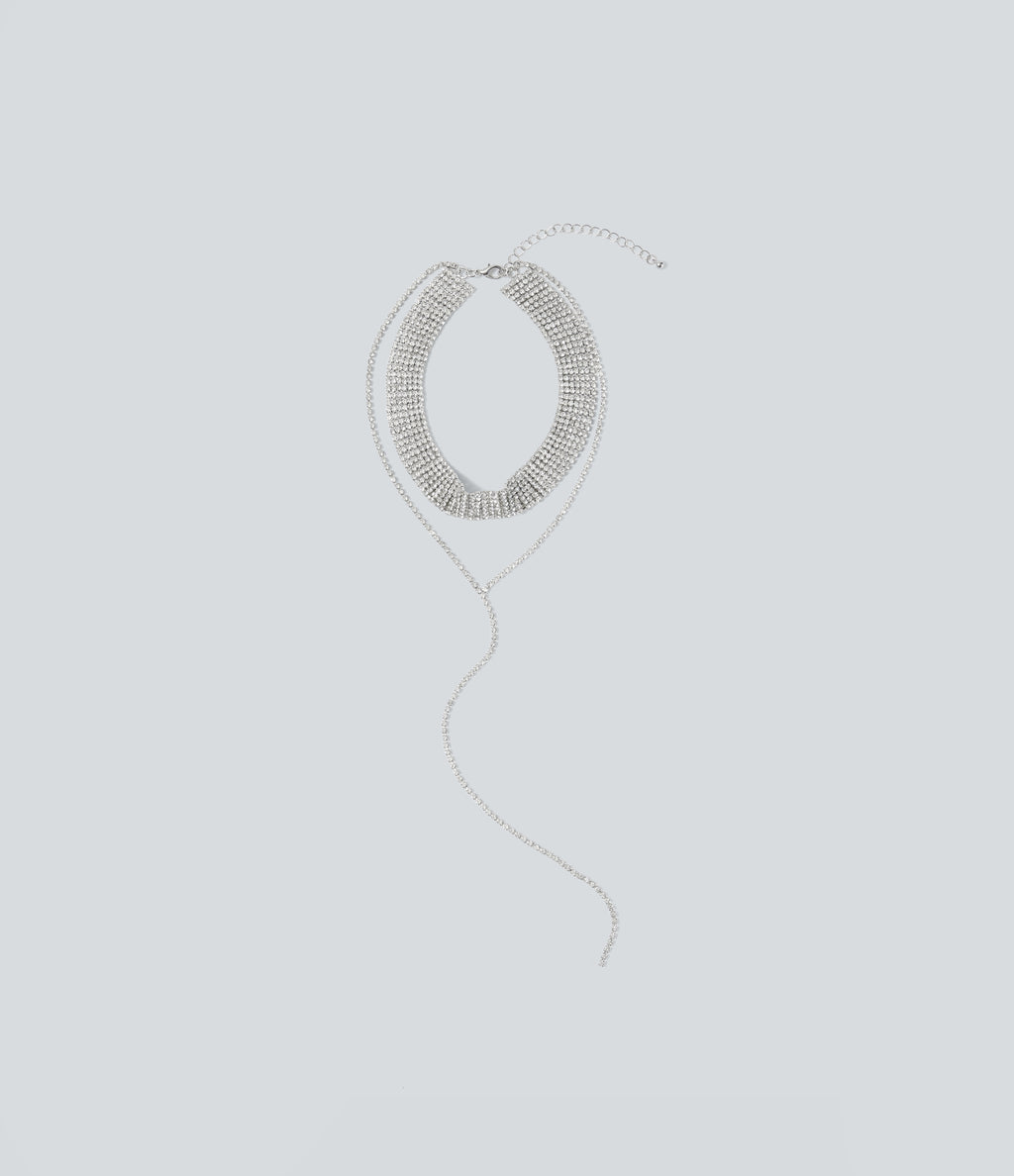 Rhinestone Necklace — Silver — view 4
