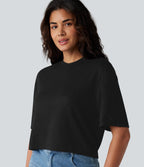 Round Neck Short Sleeve Casual Top — Black — view 6