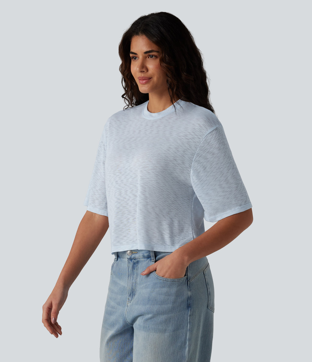 Round Neck Short Sleeve Casual Top — Country Air — view 3