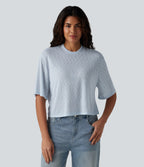 Round Neck Short Sleeve Casual Top — Country Air — view 4