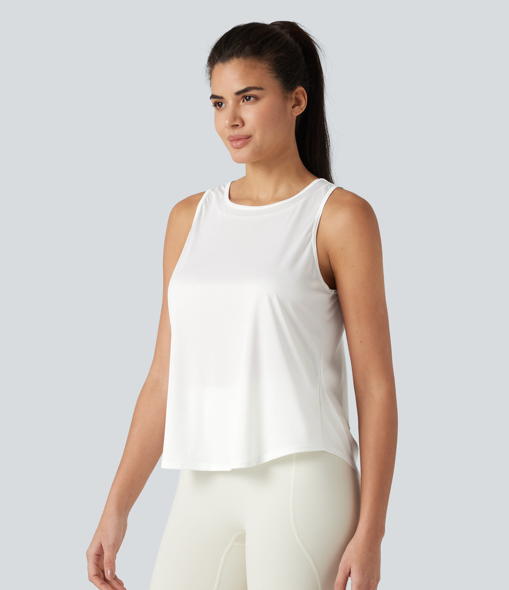 Round Neck Curved Hem Running Tank Top — White — view 3