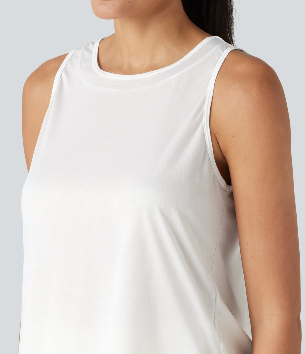 Round Neck Curved Hem Running Tank Top — White — view 6