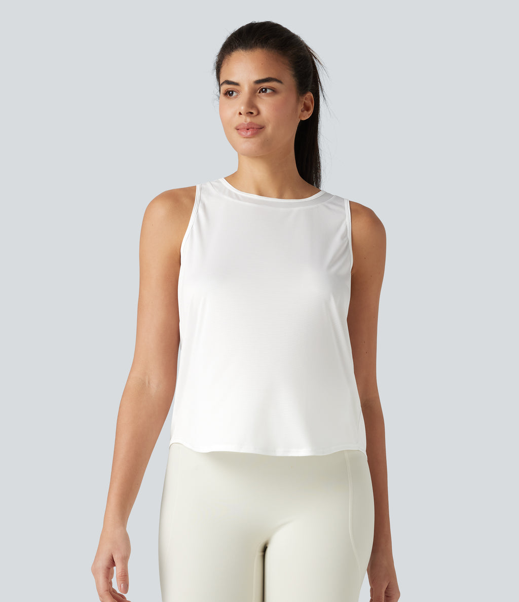 Round Neck Curved Hem Running Tank Top — White — view 2