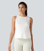 Round Neck Curved Hem Running Tank Top — White — view 2