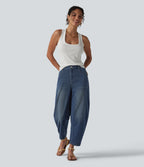 Mid Rise Barrel Leg Casual Jeans with Pockets — Estate Blue Denim — view 1