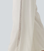 Mid Rise Drawstring Contrast Lace 2-in-1 Casual Linen-Feel Baggy Trousers with Pockets — Marshmallow — view 5
