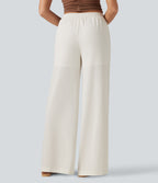 Mid Rise Drawstring Contrast Lace 2-in-1 Casual Linen-Feel Baggy Trousers with Pockets — Marshmallow — view 2