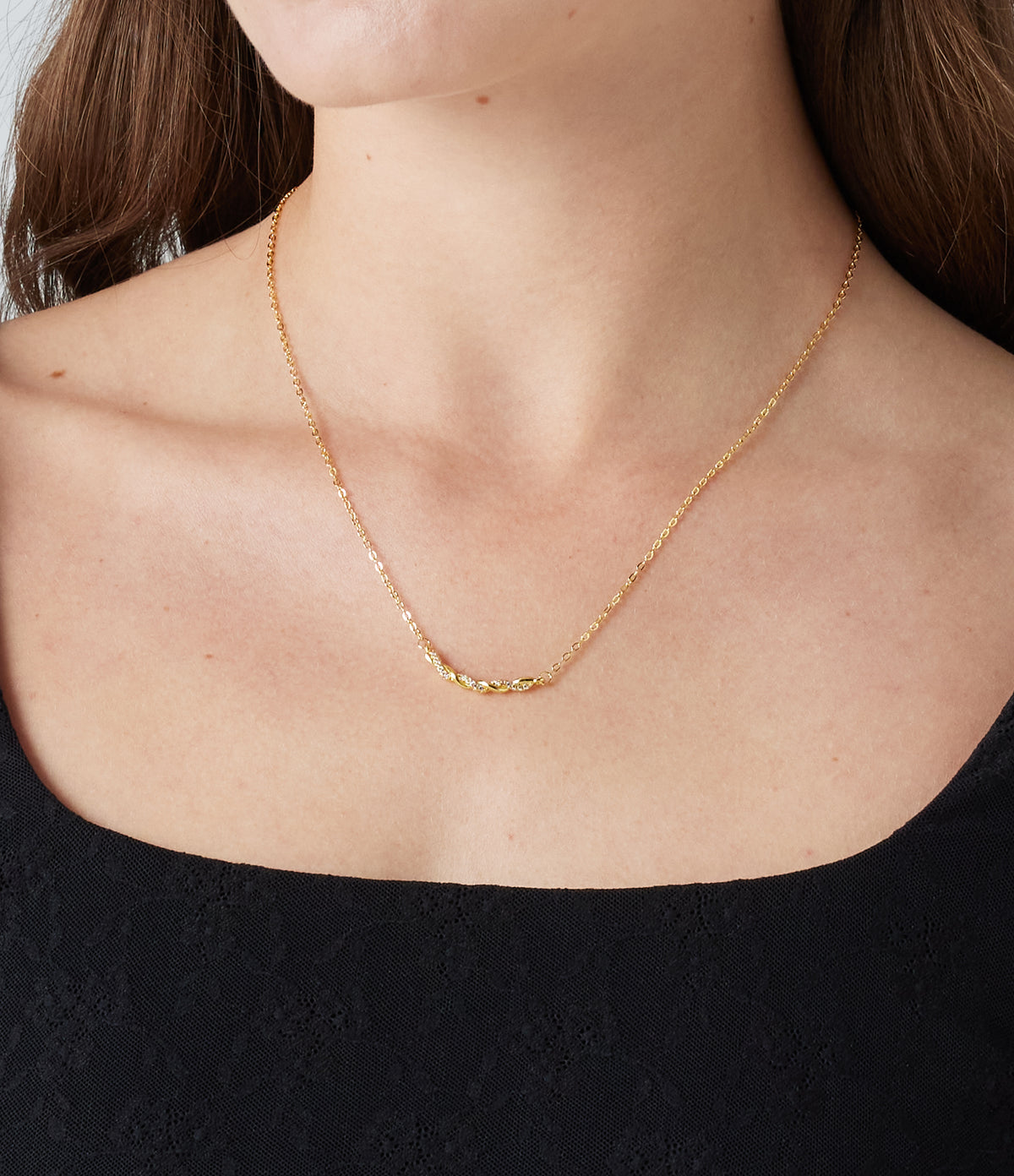 Rhinestone Necklace — Gold — view 3