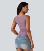 Boat Neck Ruched Casual Tank Top — Taro — view 2