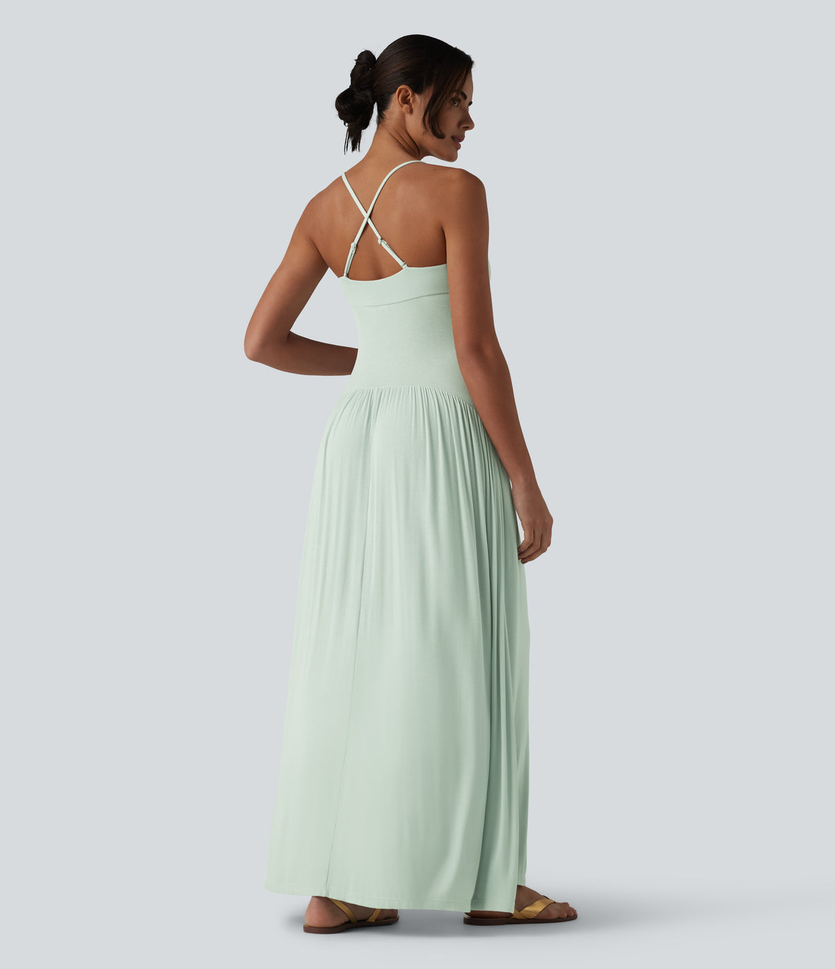 Ribbed Flowy Maxi Slip Dress with Pockets — Fairest Jade — view 2