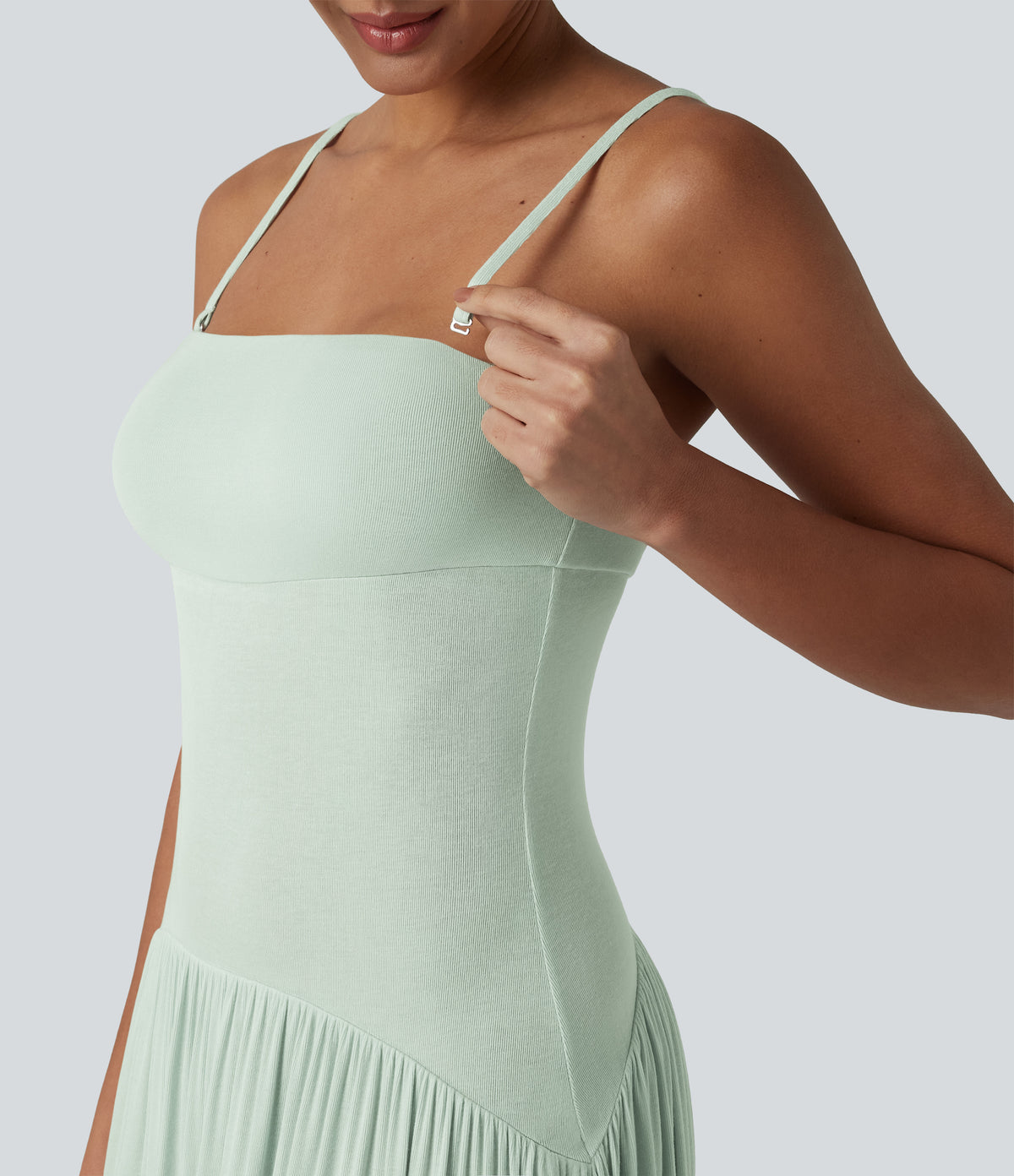 Ribbed Flowy Maxi Slip Dress with Pockets — Fairest Jade — view 5