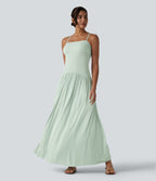 Ribbed Flowy Maxi Slip Dress with Pockets — Fairest Jade — view 3