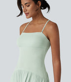 Ribbed Flowy Maxi Slip Dress with Pockets — Fairest Jade — view 4