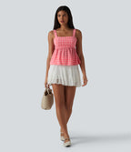 Square Neck Tie Back Plaid Quick Dry Casual Tank Top — Crimson Snow Weave Plaid — view 6
