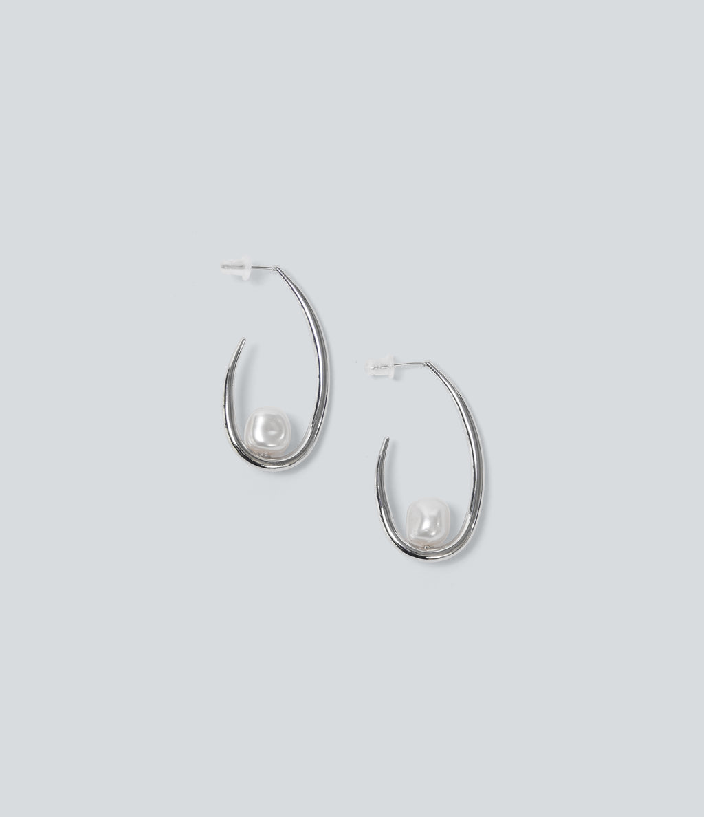Geo Pearl Earrings — Silver — view 4