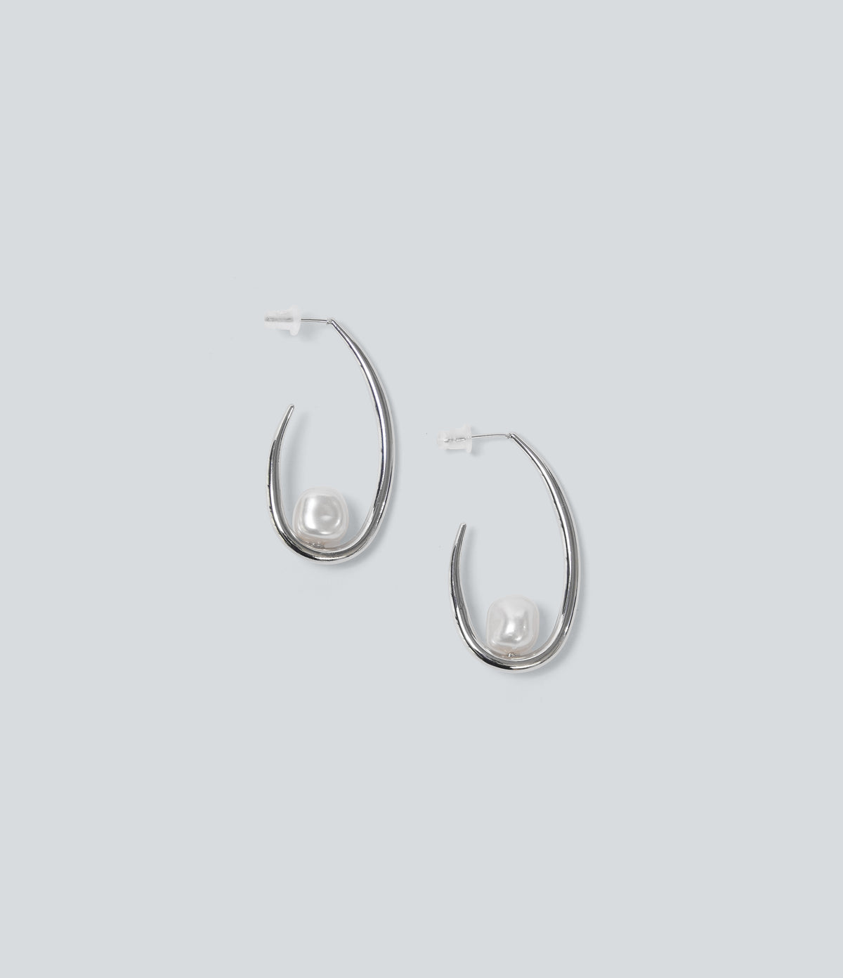 Geo Pearl Earrings — Silver — view 4