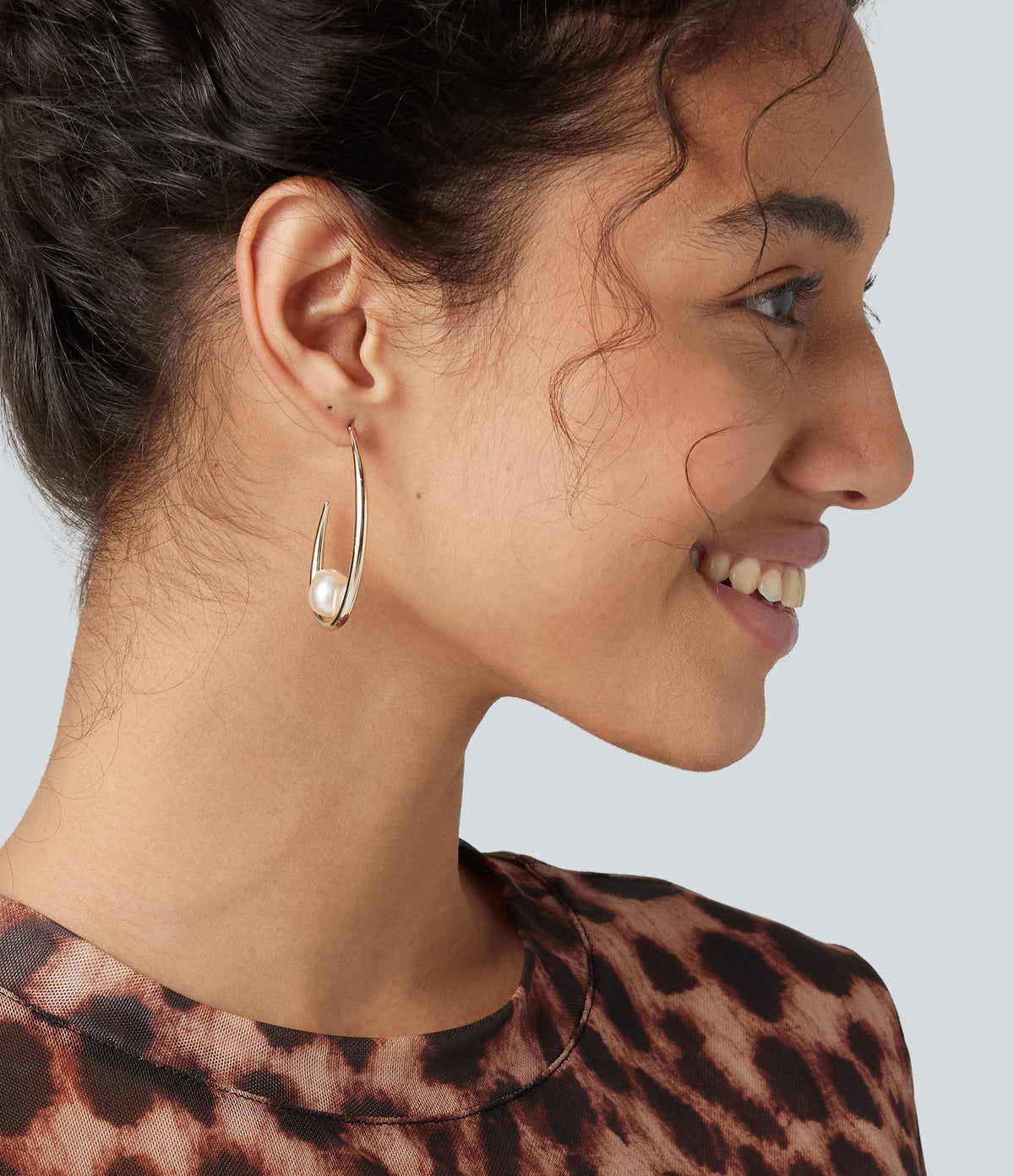 Geo Pearl Earrings — Gold — view 3