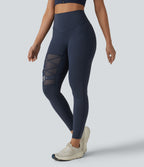High Waisted Tummy Control Breathable Mesh Buckle Yoga 7/8 Leggings — Mood Indigo — view 3