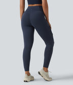 High Waisted Tummy Control Breathable Mesh Buckle Yoga 7/8 Leggings — Mood Indigo — view 2