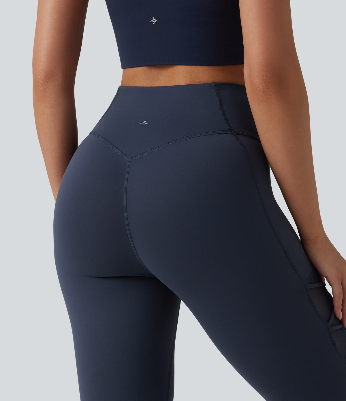 High Waisted Tummy Control Breathable Mesh Buckle Yoga 7/8 Leggings — Mood Indigo — view 5