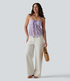 Halter Tie Back Built-in Bra Lettuce Trim Tank Top — Orchid Petal — view 7