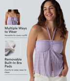 Halter Tie Back Built-in Bra Lettuce Trim Tank Top — Orchid Petal — view 1