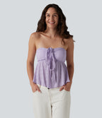 Halter Tie Back Built-in Bra Lettuce Trim Tank Top — Orchid Petal — view 6