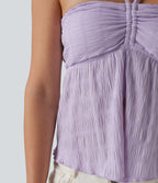 Halter Tie Back Built-in Bra Lettuce Trim Tank Top — Orchid Petal — view 5