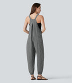Plaid Casual Linen-Feel Jogger Dungarees with Pockets — Classic Mono — view 1