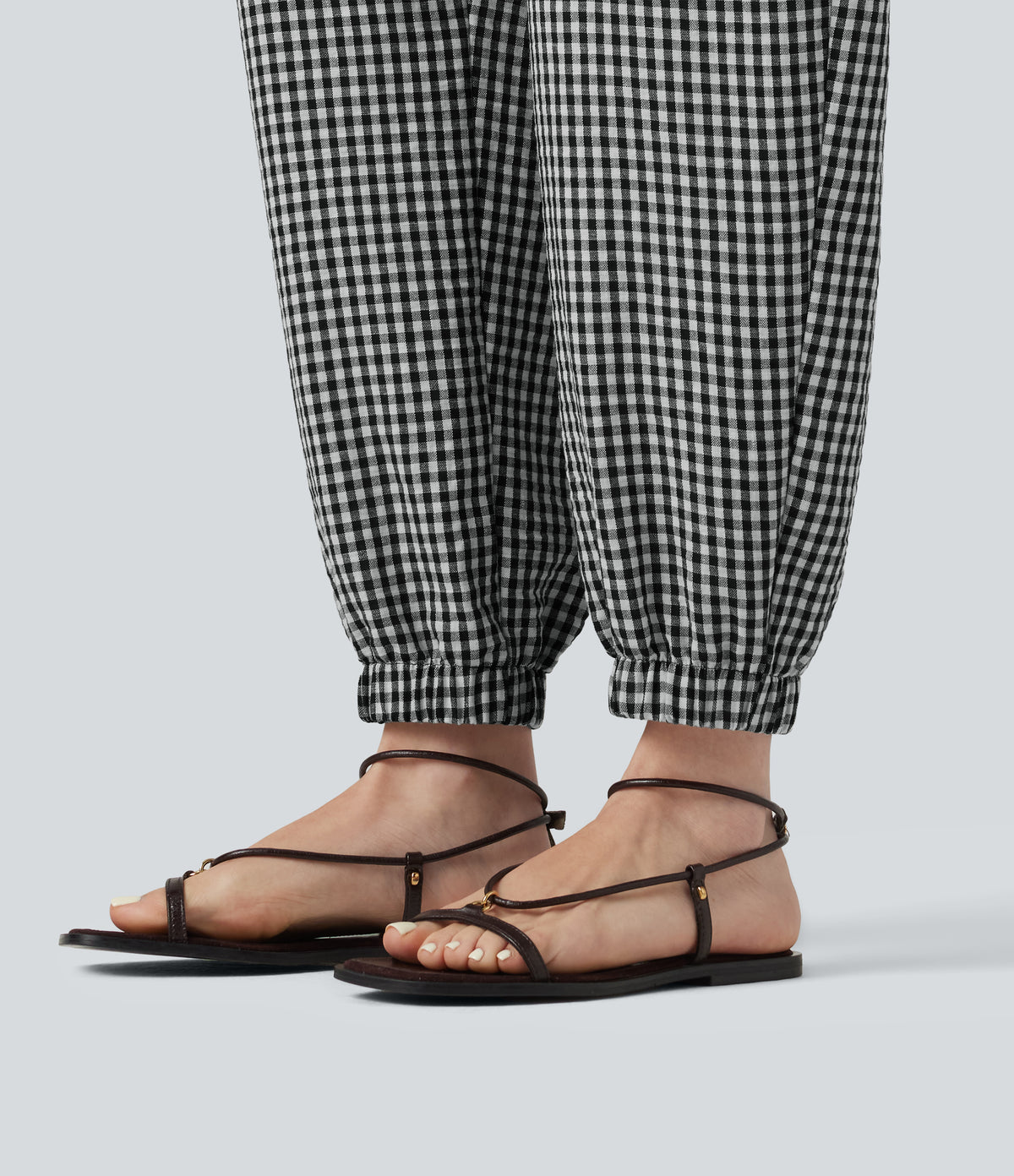 Plaid Casual Linen-Feel Jogger Dungarees with Pockets — Classic Mono — view 8