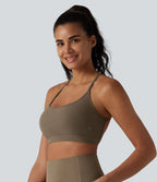 Ribbed Knit Low Support Crisscross Backless Built-in Bra Yoga Sports Bra — Dawn Brown — view 3