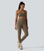 Ribbed Knit Low Support Crisscross Backless Built-in Bra Yoga Sports Bra — Dawn Brown — view 6