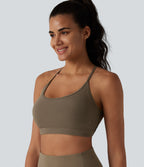 Ribbed Knit Low Support Crisscross Backless Built-in Bra Yoga Sports Bra — Dawn Brown — view 5