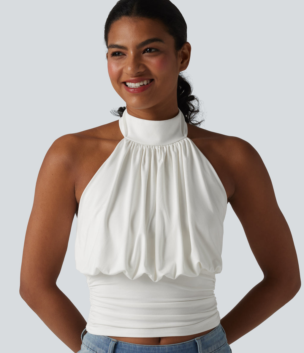Halter Tie Back Casual Tank Top — White — view 1