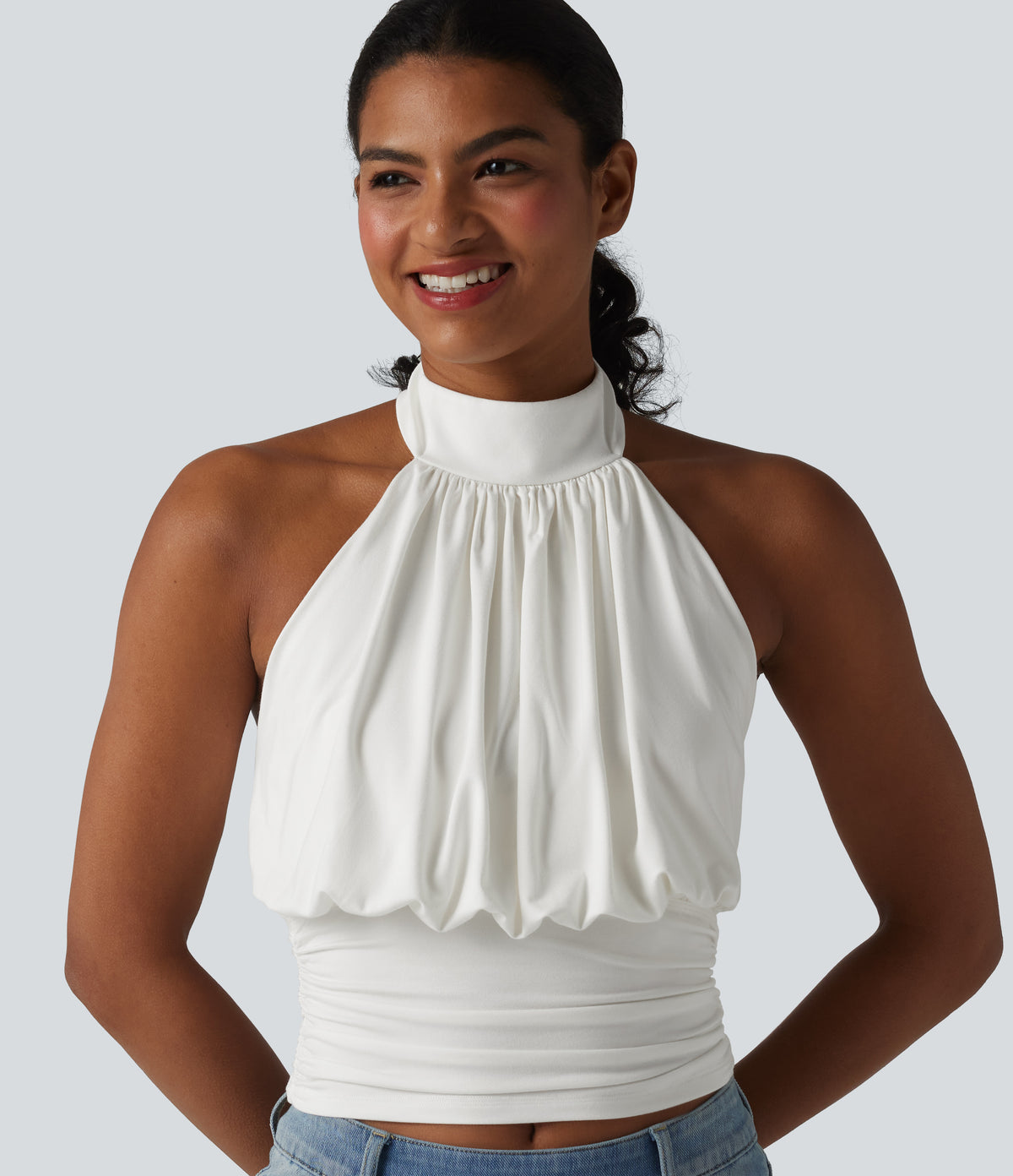 Halter Tie Back Casual Tank Top — White — view 1