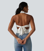 Halter Tie Back Casual Tank Top — White — view 2
