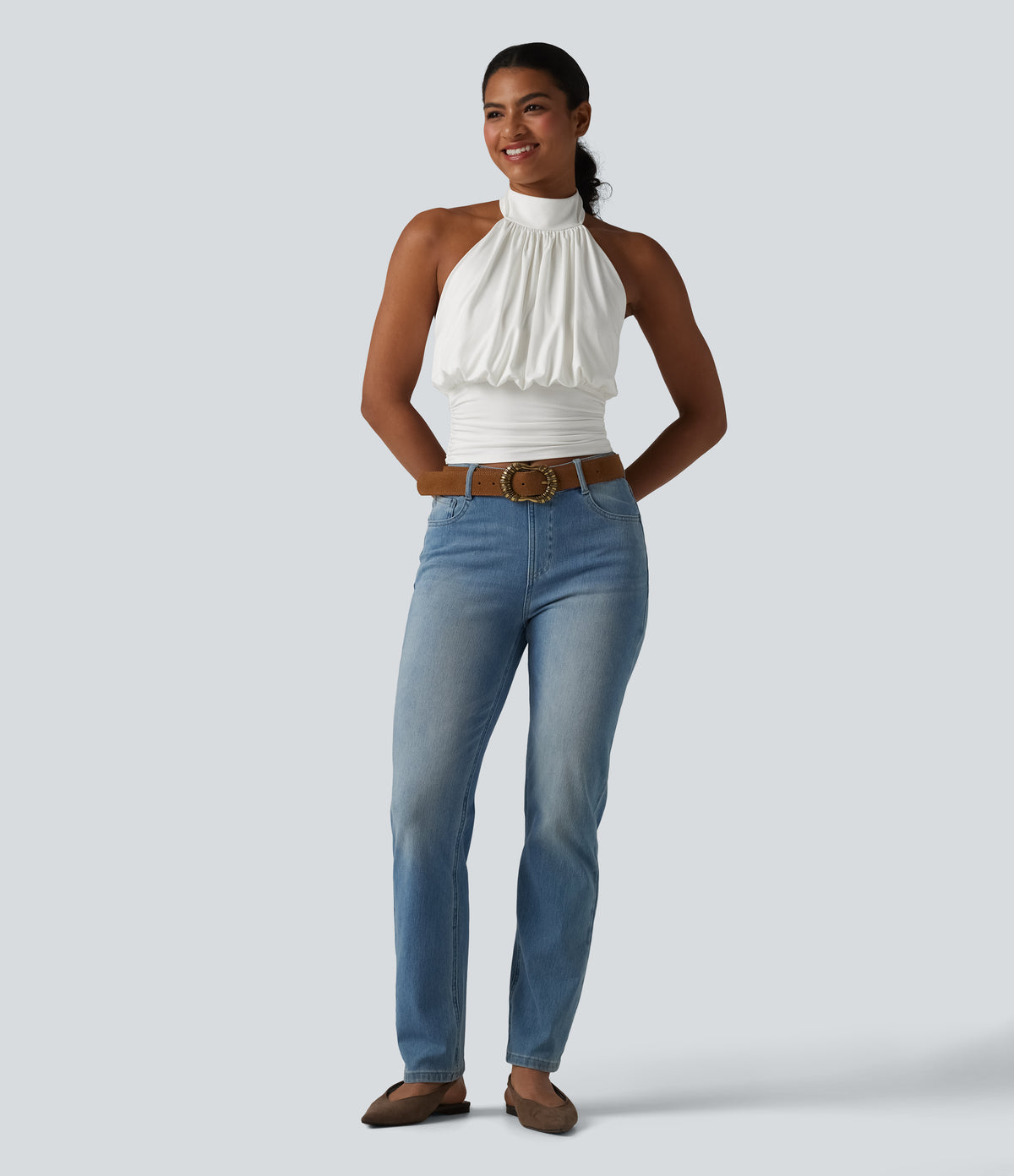 Halter Tie Back Casual Tank Top — White — view 6