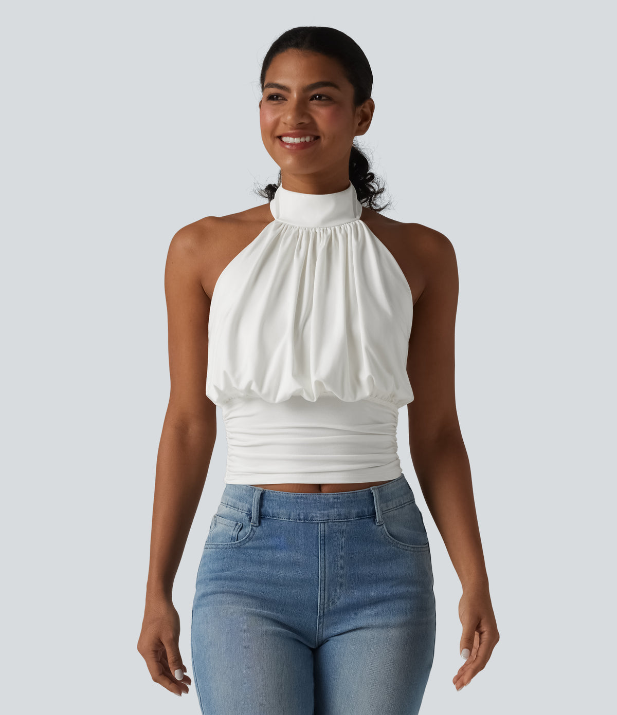 Halter Tie Back Casual Tank Top — White — view 4