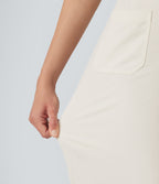 High Waisted Straight Leg Casual Linen-Feel Trousers with Pockets — Marshmallow — view 7