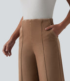 High Waisted Wide Leg Work Jeans with Pockets — Warm Saddle Brown — view 4