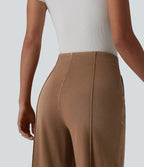 High Waisted Wide Leg Work Jeans with Pockets — Warm Saddle Brown — view 5