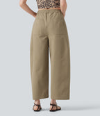 High Waisted Casual Barrel Leg Trousers with Pockets — Khaki — view 2