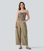 High Waisted Casual Barrel Leg Trousers with Pockets — Khaki — view 7
