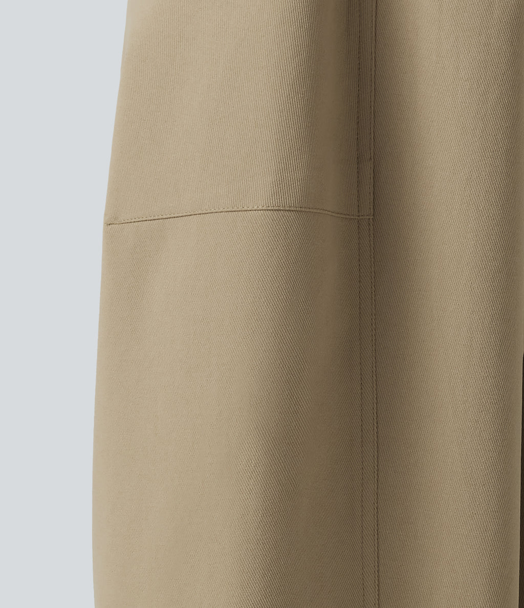 High Waisted Casual Barrel Leg Trousers with Pockets — Khaki — view 6