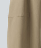 High Waisted Casual Barrel Leg Trousers with Pockets — Khaki — view 6