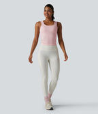 OneForm Seamless Flow Square Neck Ruched Yoga Tank Top — Lotus — view 6