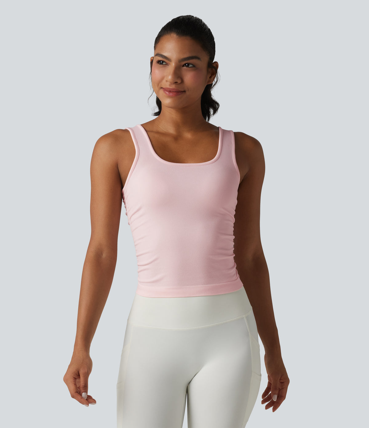OneForm Seamless Flow Square Neck Ruched Yoga Tank Top — Lotus — view 4